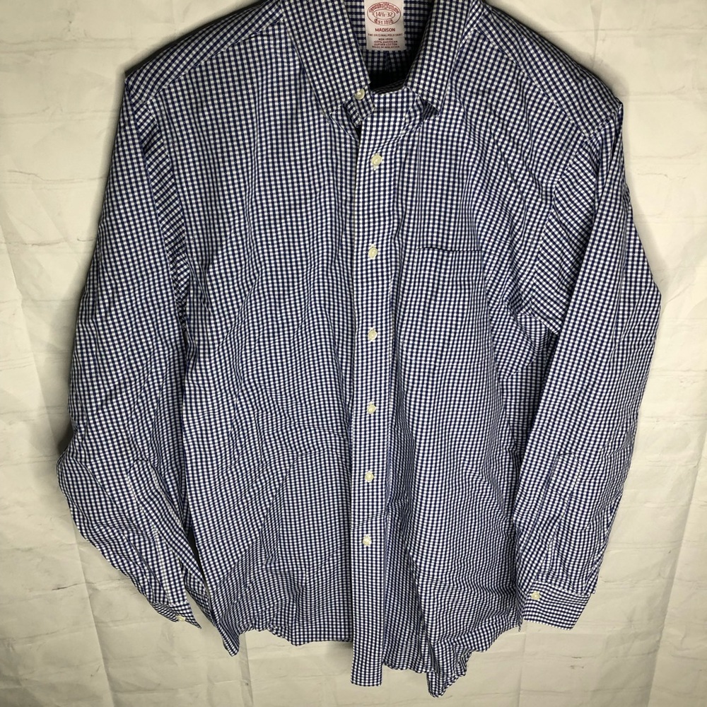 Brooks Brothers Men’s Madison Fit Non-Iron Blue Check Button Down Shirt 14 1/2